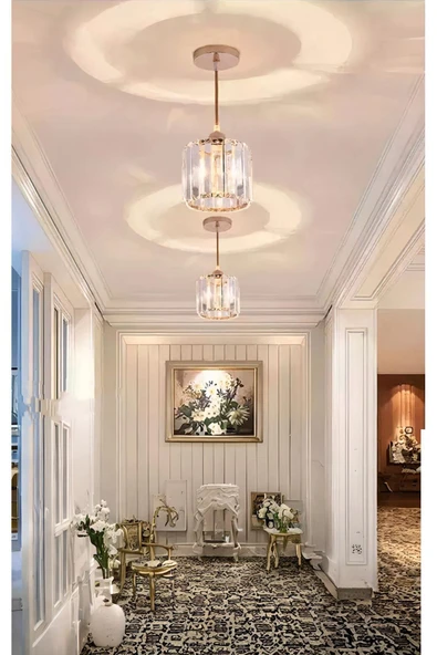 Luna Lighting Dellova Model Modern Luxury Sarkıt Avize Oda Hol Koridor Antre Sarı Kristal Taşlı Avize - 3