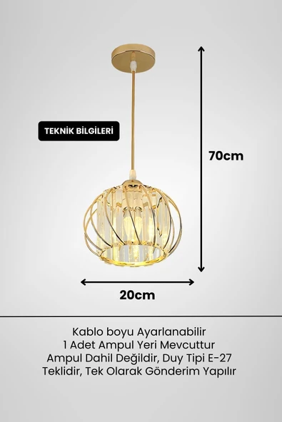 Luna Lighting Quattro Model Gold Renk Kaplama Kristal Taşlı Metal Gövde Yeni Nesil Modern Tavan Sarkıt Avize - 2