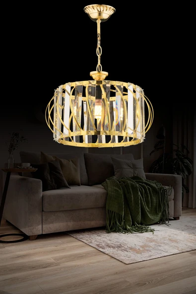 Luna Lighting Luxury Gold 27 Cm Kristal Taşlı Avize