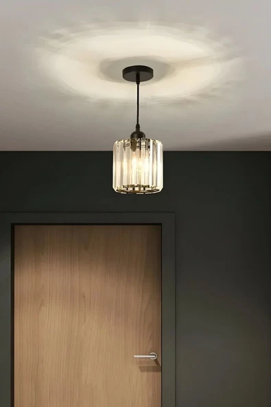 Luna Lighting Dellova Model Modern Luxury Sarkıt Avize Oda Hol Koridor Antre Siyah Kristal Taşlı Avize