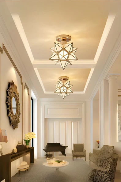 Luna Lighting Mira Model Yıldız Gold Renk Kaplama Metal Salon Yatak Mutfak Hol Modern Tavan Plafonyer Avize - 3