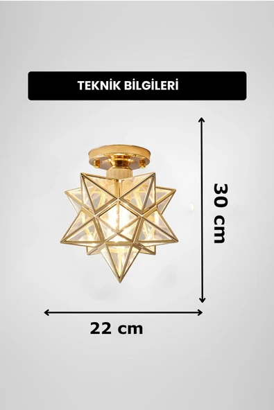 Luna Lighting Mira Model Yıldız Gold Renk Kaplama Metal Salon Yatak Mutfak Hol Modern Tavan Plafonyer Avize - 4