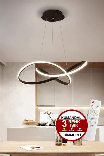 Luna Lighting Porto Model Siyah Sarkıt 3 Renk Dimmerlı Kumandalı Salon Mutfak Oturma Yatak Odası Modern Led Avize - 7