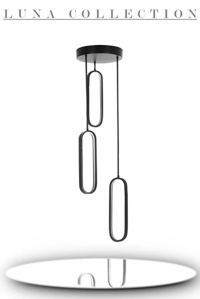 Luna Lighting Piero Model Siyah Renk 3 lü Metal Salon Mutfak Oturma Yatak Odası Modern Led Sarkıt Avize - 2