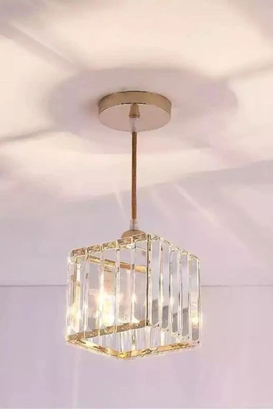 Luna Lighting Modern Luxury Sarkıt Avize Hol Antre Sarı Kare Kristal Taşlı Avize - 2