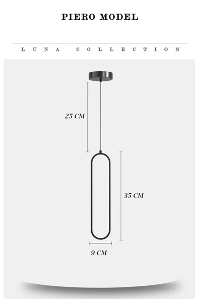 Luna Lighting Piero Model Siyah Renk Metal Salon Mutfak Oturma Yatak Odası Modern Led Sarkıt Avize - 4