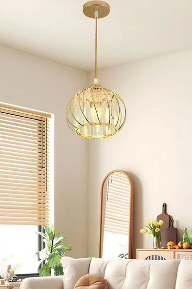 Luna Lighting Quattro Model Gold Renk Kaplama Kristal Taşlı Metal Gövde Yeni Nesil Modern Tavan Sarkıt Avize - 7
