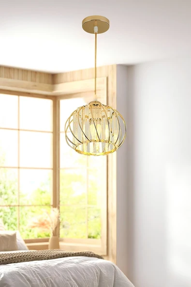 Luna Lighting Quattro Model Gold Renk Kaplama Kristal Taşlı Metal Gövde Yeni Nesil Modern Tavan Sarkıt Avize - 4