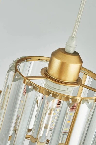 Luna Lighting Radiosa Gold Renk Kristal Taşlı Dekoratif Modern Salon Mutfak Hol Oda Antre Üçlü Sarkıt Avize - 3