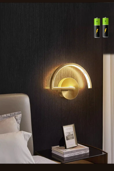 Luna Lighting Giovanni G Model Ledli Dekoratif Şık Eskitme Gold Estetik Tarz Kullanışlı Pilli Duvar Apliği