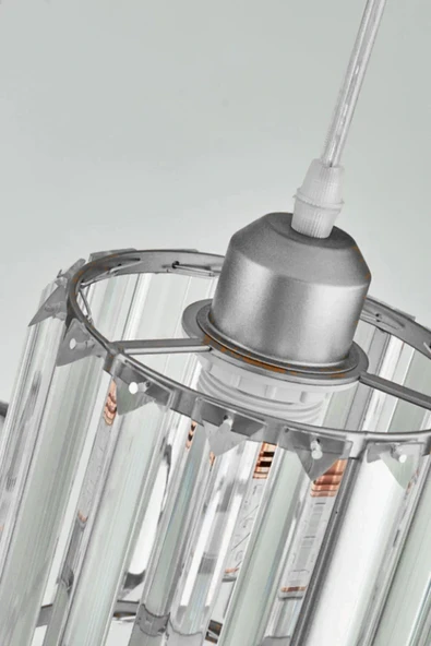 Luna Lighting Radiosa Model Krom Renk Kristal Taşlı Dekoratif Salon Mutfak Yatak Odası Hol Antre Üçlü Sarkıt Avize - 2