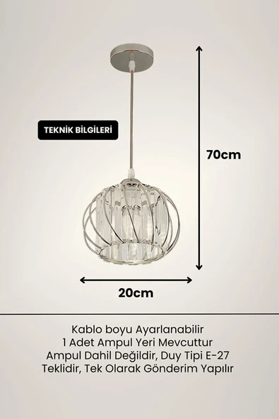 Luna Lighting Quattro Model Krom Renk Kristal Taşlı Metal Salon Koridor Çocuk Mutfak Odası Sarkıt Avize - 3