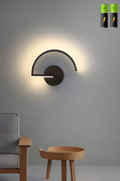 Luna Lighting Giovanni G Model Ledli Dekoratif Şık Siyah Estetik Tarz Kullanışlı Pilli Duvar Apliği (PİL DAHİLDİR)