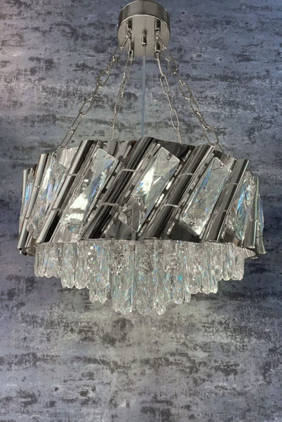 Luna Lighting Firuze Model Krom Kaplama Şık Taşlı Salon Antre Oturma Misafir Odası Modern Avize - 2