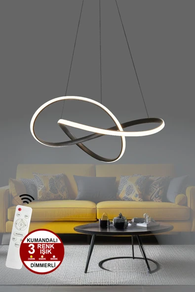 Luna Lighting Porto Model Siyah Sarkıt 3 Renk Dimmerlı Kumandalı Salon Mutfak Oturma Yatak Odası Modern Led Avize