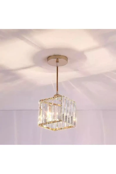 Luna Lighting Modern Luxury Sarkıt Avize Hol Antre Sarı Kare Kristal Taşlı Avize - 3