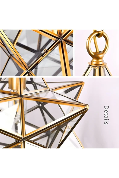 Luna Lighting Mira Model Yıldız Gold Renk Kaplama Metal Salon Yatak Mutfak Hol Modern Tavan Sarkıt Avize - 2