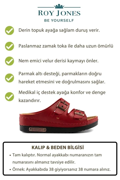 Roy Jones Kadın Ortopedik Anatomik Tabanlı Konfor Modeli Çift Bantlı Tokalı Rahat Dışarı & Ev Içi Terliği - 2