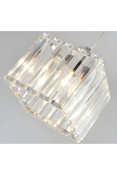 Luna Lighting Roma Model Kare Krom Taşlı Estetik Dekoratif Salon Mutfak Yatak Odası Hol Antre Üçlü Sarkıt Avize - 2