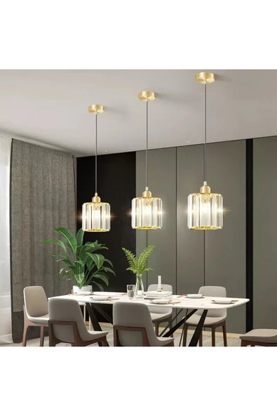Luna Lighting Lüx Kristal Modern Tekli Gold avize - 2