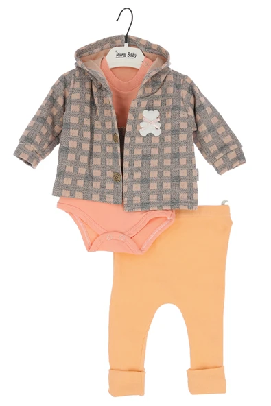 Kız Bebek Takım Üç Parça Hırka Düğmeli Ayıcık Fiyonklu - 2