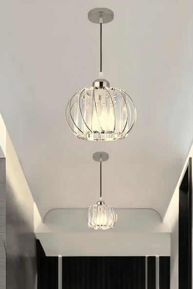 Luna Lighting Quattro Model Krom Renk Kristal Taşlı Metal Salon Koridor Çocuk Mutfak Odası Sarkıt Avize
