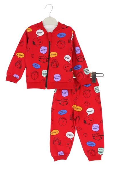 Erkek Bebek Takım Fermuarlı Üç Parçalı Snoopy Baskılı - 4