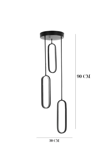 Luna Lighting Piero Model Siyah Renk 3 lü Metal Salon Mutfak Oturma Yatak Odası Modern Led Sarkıt Avize - 4