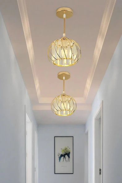Luna Lighting Quattro Model Gold Renk Kaplama Kristal Taşlı Metal Gövde Yeni Nesil Modern Tavan Sarkıt Avize - 3