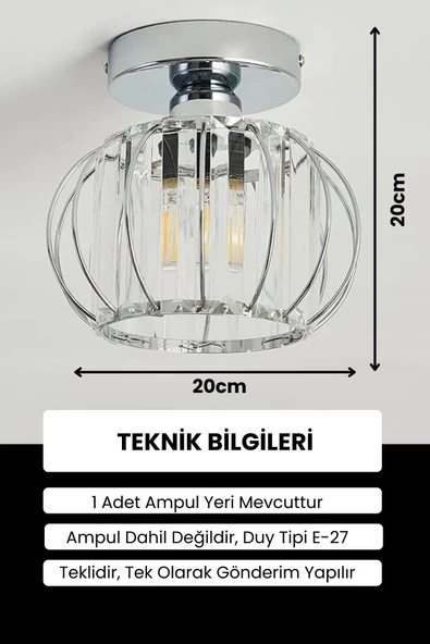 Luna Lighting Bella Luce Model Krom Renk Kaplama Metal Kristal Taşlı Yatak Salon Oturma Odası Plafonyer Avize - 2