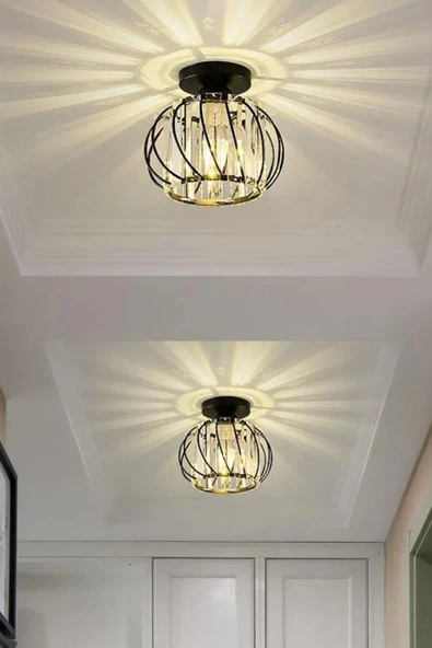 Luna Lighting Bella Luce Model Siyah Renk Metal Kristal Taşlı Salon Mutfak Yatak Oturma Odası Plafonyer Avize - 5