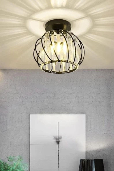 Luna Lighting Bella Luce Model Siyah Renk Metal Kristal Taşlı Salon Mutfak Yatak Oturma Odası Plafonyer Avize - 8