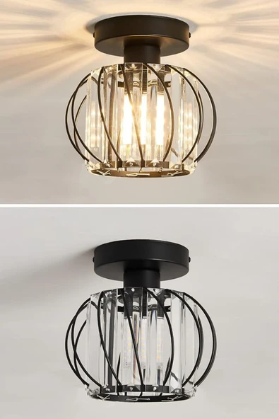 Luna Lighting Bella Luce Model Siyah Renk Metal Kristal Taşlı Salon Mutfak Yatak Oturma Odası Plafonyer Avize - 6