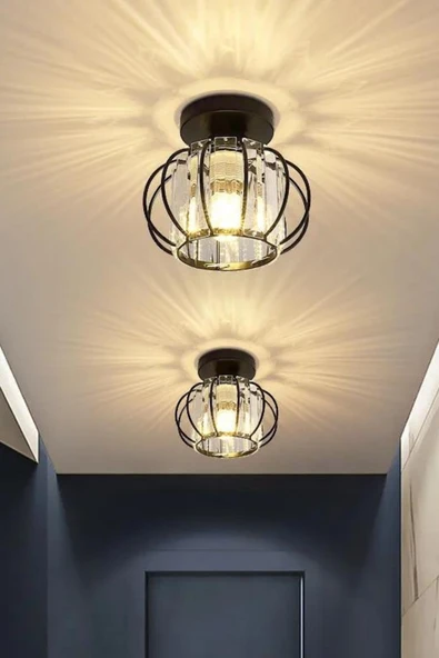 Luna Lighting Bella Luce Model Siyah Renk Metal Kristal Taşlı Salon Mutfak Yatak Oturma Odası Plafonyer Avize - 7