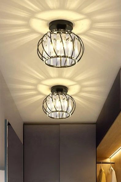 Luna Lighting Bella Luce Model Siyah Renk Metal Kristal Taşlı Salon Mutfak Yatak Oturma Odası Plafonyer Avize - 3