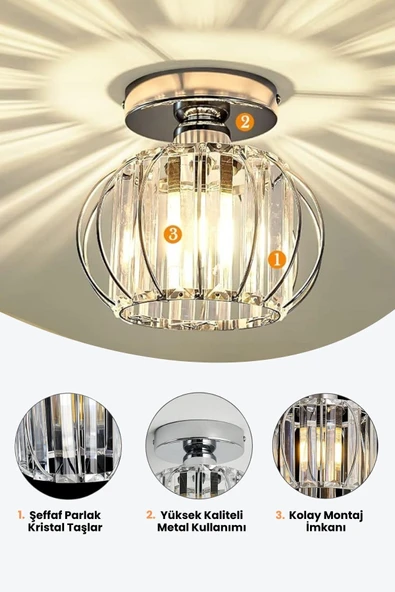 Luna Lighting Bella Luce Model Krom Renk Kaplama Metal Kristal Taşlı Yatak Salon Oturma Odası Plafonyer Avize - 4