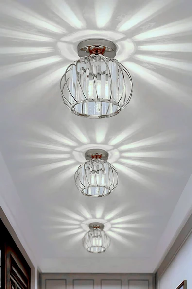 Luna Lighting Bella Luce Model Krom Renk Kaplama Metal Kristal Taşlı Yatak Salon Oturma Odası Plafonyer Avize - 7