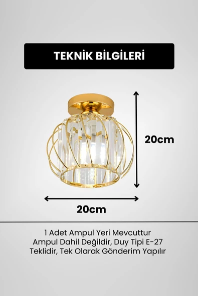 Luna Lighting Bella Luce Model Gold Kaplama Kristal Taşlı Metal Gövde Modern Her Alana Uygun Lüx Plafonyer Avize - 2