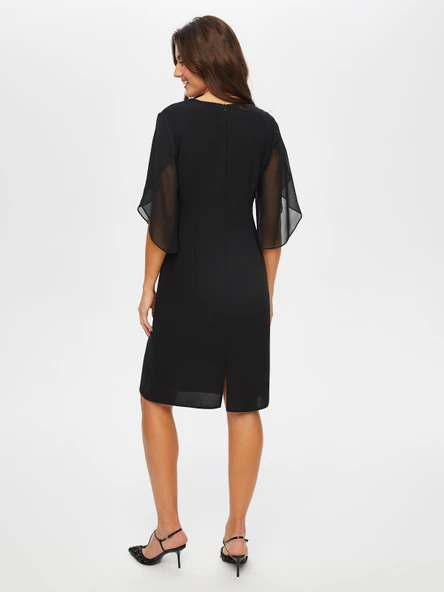 Taş Ve Boncuk Süslemeli Şifon Kollu V Yaka Abiye Elbise  Faik Sönmez - Resim 8