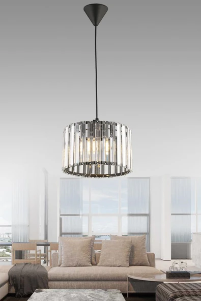 Luna Lighting Siyah Kristal Taşlı Lüks Avize