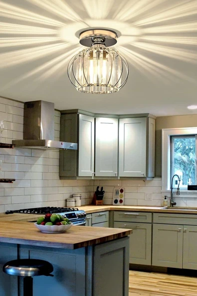 Luna Lighting Bella Luce Model Krom Renk Kaplama Metal Kristal Taşlı Yatak Salon Oturma Odası Plafonyer Avize - 6