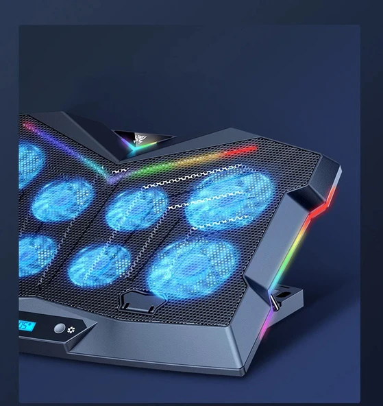 Monozone 8 Fanlı 18-11İnç RGB Işıklı Notebook Laptop Soğutucu Fan Yükseklik Ayarlı Sessiz LCD Pro Stand Çift USB 1 Type-c Giriş - 2