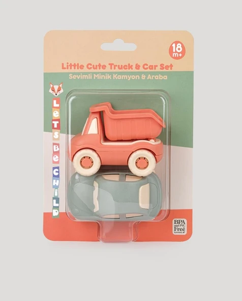 Sevimli Minik Taşıtlar Kamyon ve Araba-Somon-Petrol Yeşili - Resim 9