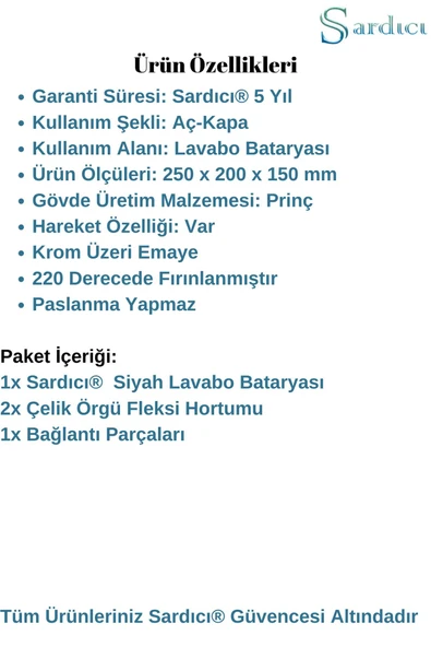 Sardıcı Sinatra Serisi Siyah Lavabo Bataryası 5 Yıl Garantili - 6