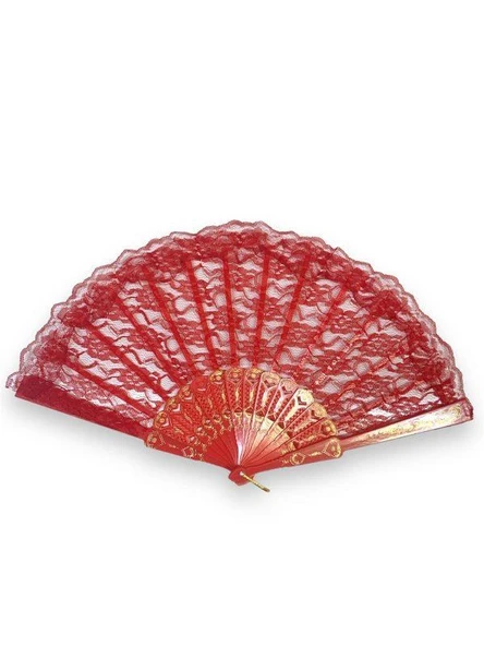 YELPAZE  Tüllü Gelin 877-12 Tül Detaylı Dekoratif Gelin Yelpaze Kırmızı