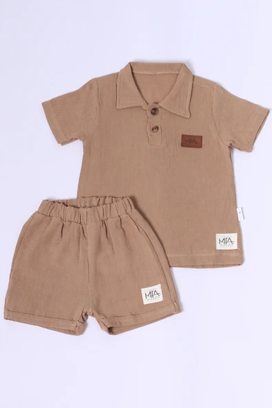ERKEK BEBEK ŞORTLU TAKIM POLO YAKA DÜĞMELİ DÜZ RENK E8 - 9