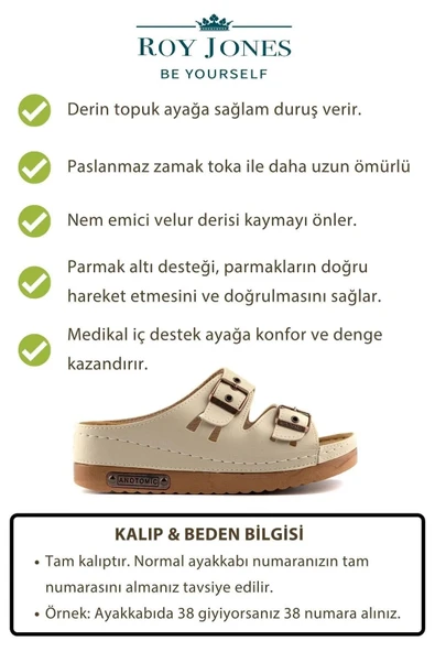 Roy Jones Kadın Ortopedik Anatomik Tabanlı Konfor Modeli Çift Bantlı Tokalı Rahat Dışarı & Ev Içi Terliği - 2