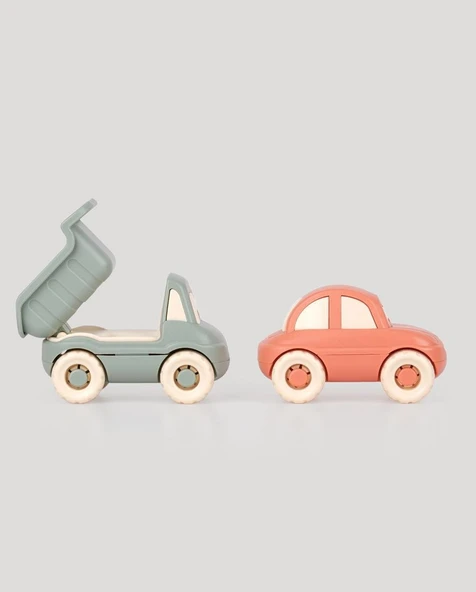 Sevimli Minik Taşıtlar Kamyon ve Araba-Somon-Petrol Yeşili - Resim 5