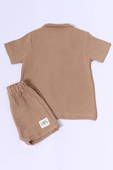 ERKEK BEBEK ŞORTLU TAKIM POLO YAKA DÜĞMELİ DÜZ RENK E8 - 10