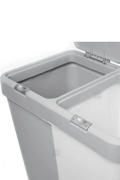 2’li Kirli Sepeti 80 Litre Çamaşır Sepeti Dokunmatik Motek Kirli Çamaşır Sepeti Gri-Beyaz - 5